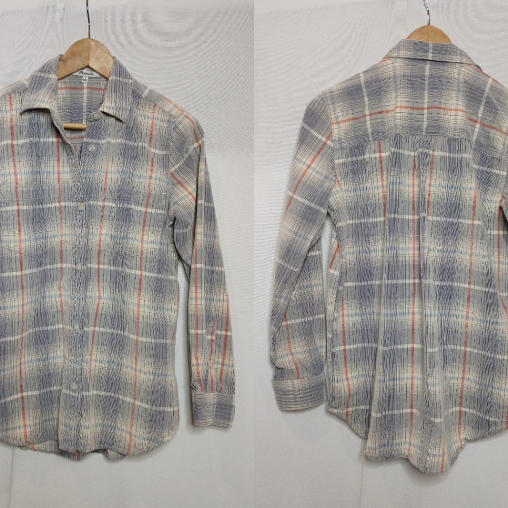 Madewell Corduroy Classic Ex-Boyfriend Shirt  Plaid AC196 Small S